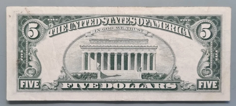 1969 Five Dollar Federal Reserve Note $5 STAR NOTE Circulated #96462 - Image 2 of 2