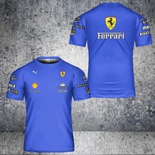 Custom Name Men's S.Ferrari F1 Racing Team Blue Logo 3D T-Shirt S-5XL