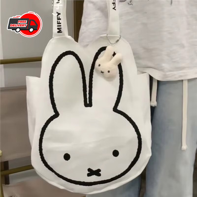 Miffy Cartoon Canvas Bag High Capacity One Shoulder School Handbag Gift for Girl