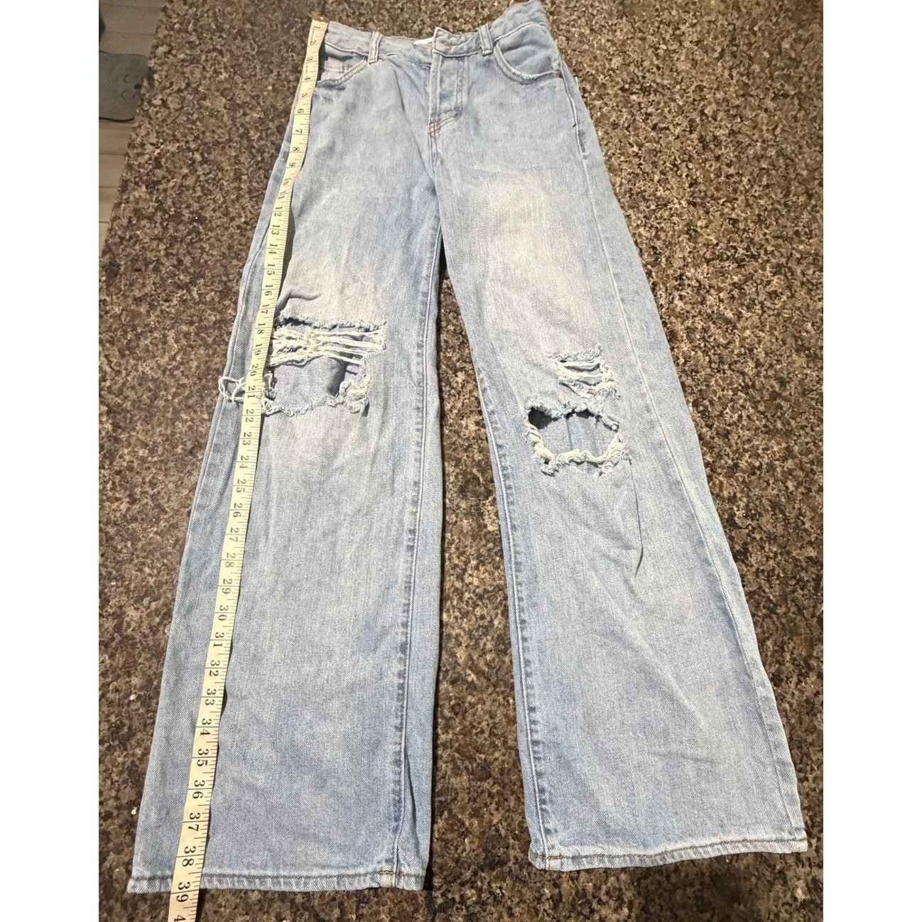 S.O.N.G. Women Light Wash Distressed Wide Leg High Rise Button Fly Jeans Size 00