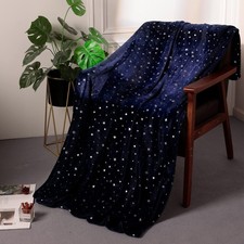 Star Throw Blanket Navy Blue Warm Lightweight Plush Flannel Fleece Throw Supe...