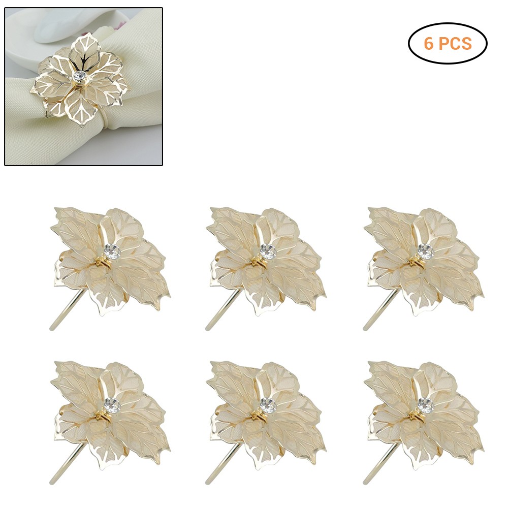 .6Pcs Napkin Rings Hollow Out Flower Shape Napkins Buckles Holders Dining Table
