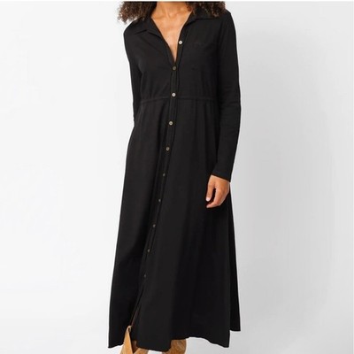 Natural Life Christa Button Front Knit Cotton Maxi Dress Black Large