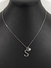 Silver Tone Initial Letter S Rhinestone Charm Necklace 16 in