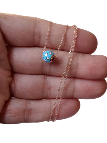 Turkish Jewelry Rose Gold 925 Sterling Silver White Blue Enamel Dots Necklace - Afbeelding 1 van 5