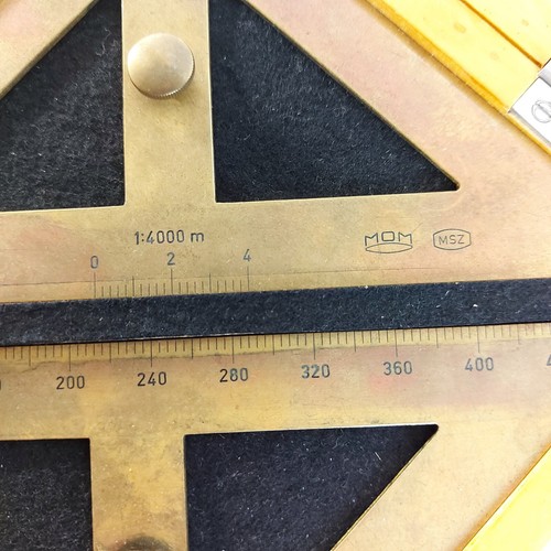 Righello mappa scala triangolo ottone vintage cartografia MAMMA Ungheria anni 40 - Foto 3 di 10