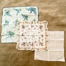 Vintage lot of 3 40's 50's Mixed Floral Ladies Cotton Handkerchiefs