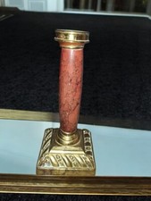 Bougeoir Laiton Marbre Rouge XIXe Siècle