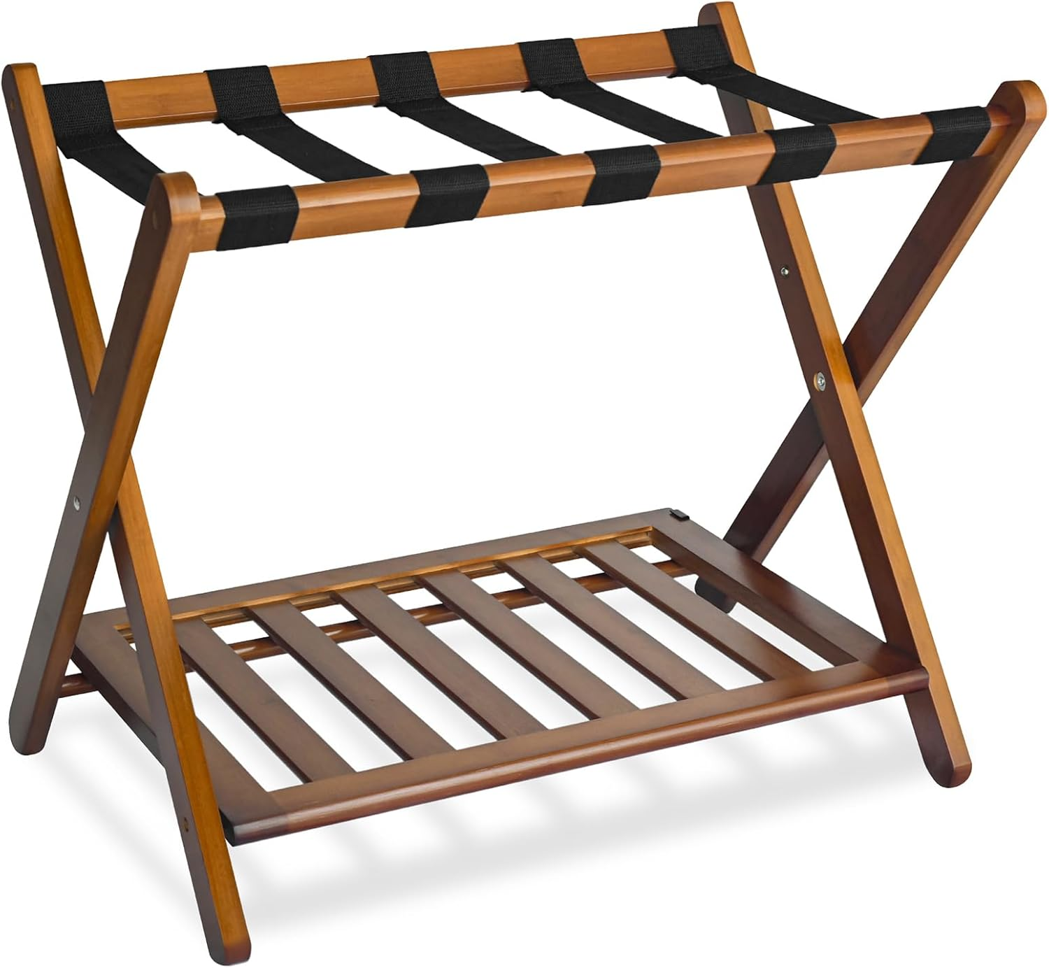 Luggage Rack，Folding Suitcase Stand with Storage Shelf，Luggage Stand for Guest R-image