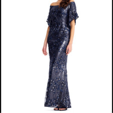 Aidan Mattox Blue Sequin Off the Shoulder Dress Gown Long 6