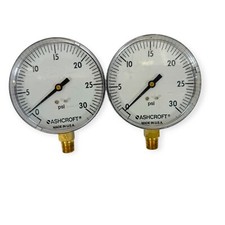 Ashcroft Pressure Gauge 0-30 PSI Bronze Tube Brass Socket Made in USA, 2 Pcs