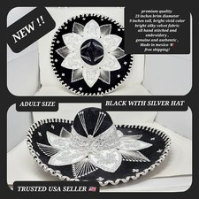 black and silver adult charro sombrero hat mariachi extra fancy