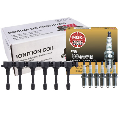 Hitachi 6 Ignition Coils & NGK 6 G-Power Spark Plugs Kit For Infiniti Nissan 3.5