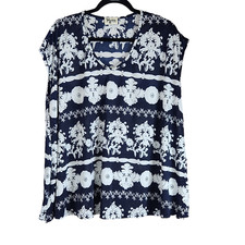 Show Me Your Mumu Carter Tunic Top Size XS Oversized Fine China Navy Blue White