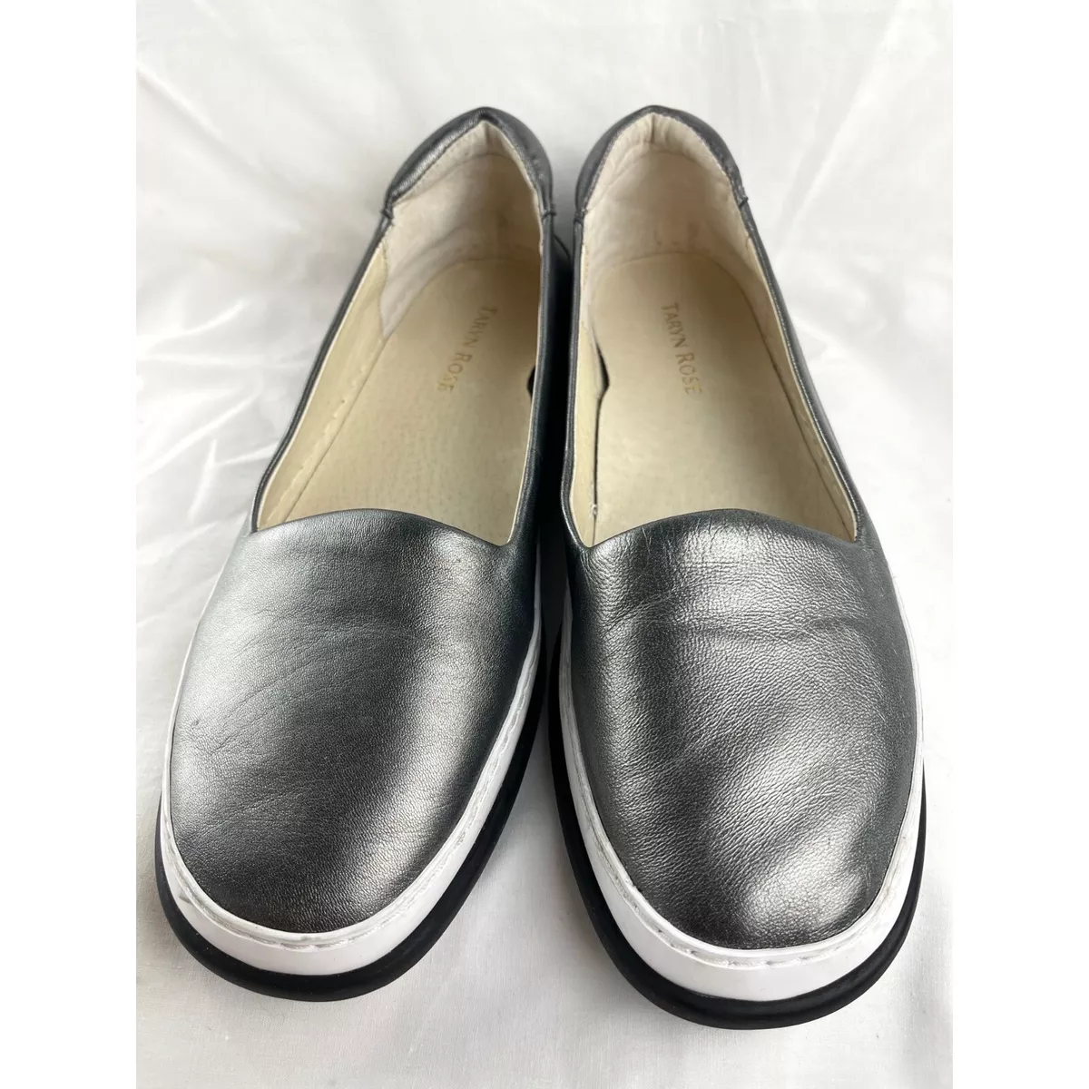 Taryn Rose Fressa Silver Leather Slip On Sneaker Women s Size 10