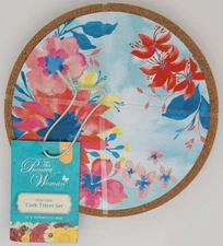 Pioneer Woman Fresh Floral Cork Trivet Set 2 Pack New! *Free Shipping*