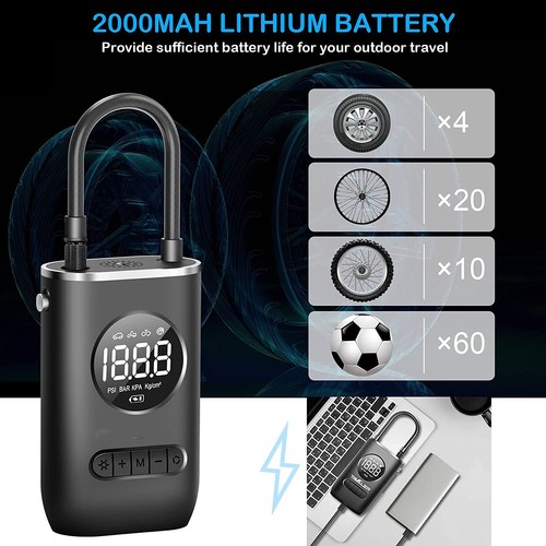 Cordless Electric Car Tyre Inflator Pump Portable USB Tire Air Compressor Pump - Bild 5 von 12