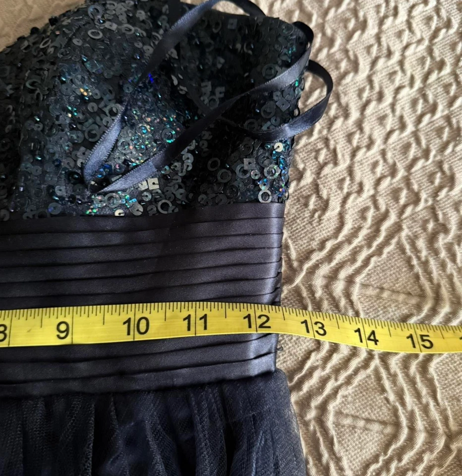 Sean Collection Sequin & Tulle Strapless Gown Sz 4 Navy - Image 3 of 4