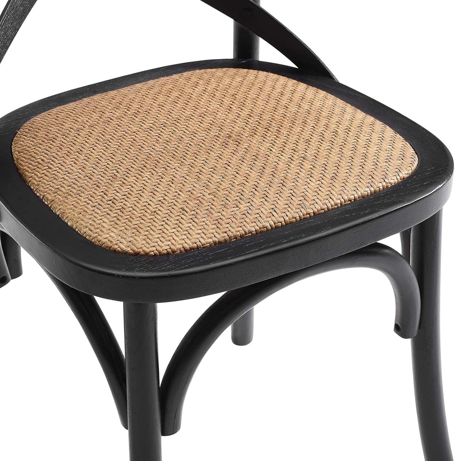 Modway Gear Rustic Modern Farmhouse Elm Wood Rattan Dining Chair in Black