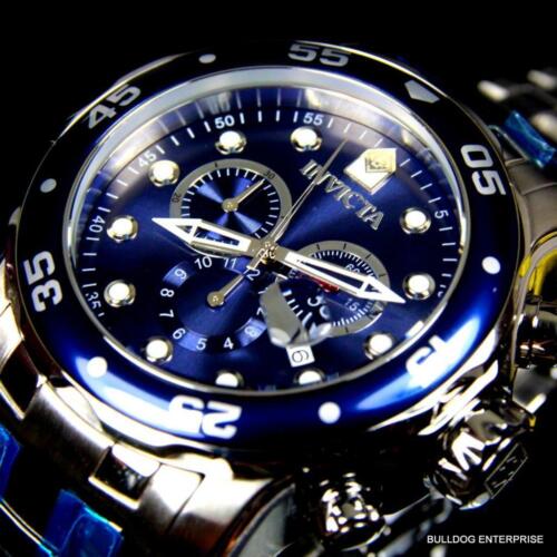 Montre chronographe 48 mm Invicta Pro Diver Scuba bleu argent ton acier neuve  - Photo 1 sur 12