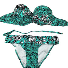 NWT WOMEN'S Medium TEAL BLACK LEOPARD PRINT BANDEAU BIKINI