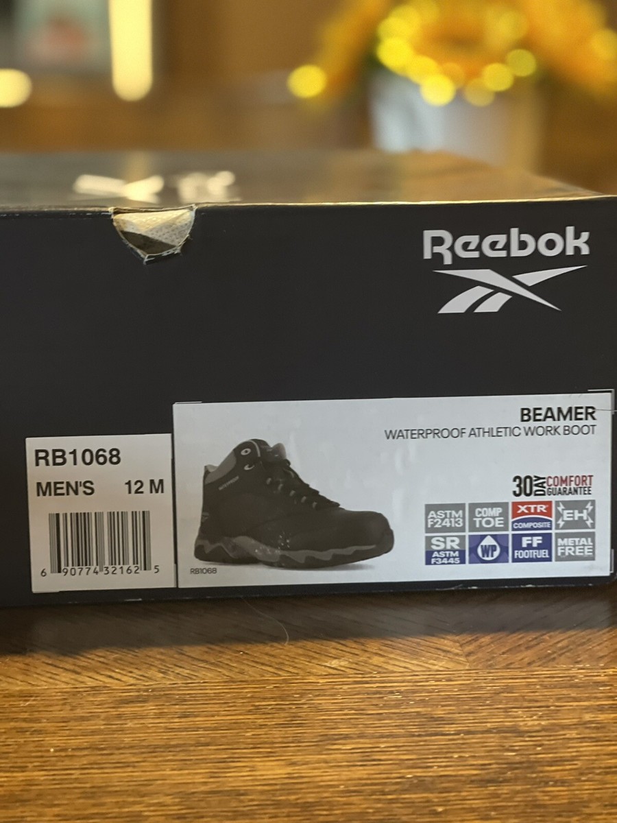 REEBOK BEAMER MEN'S WATERPROOF ATHLETIC WORK BOOT BLACK/GREY TRIM