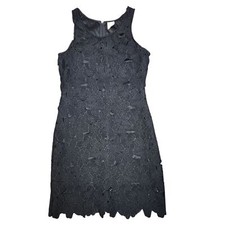 Japna Sheath Elegant Black Lace Dress Floral Embroidered Lace Short Sleeveless M