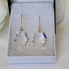 925 Silver Clear Crystal Drop Earrings Pear Tear Austrian Crystal Gift Box
