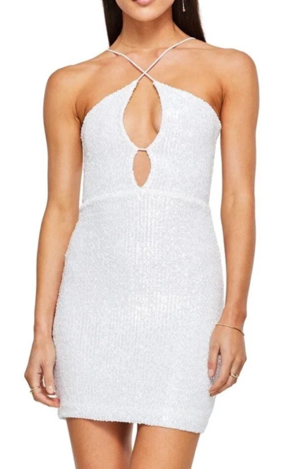Grande robe à paillettes Nookie Supreme blanche cocktails soirée événement glam