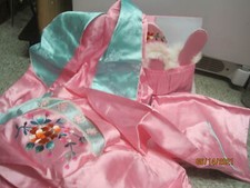 1950's Japanese pink  turquoise Pajama set with Robe Slippers original Box