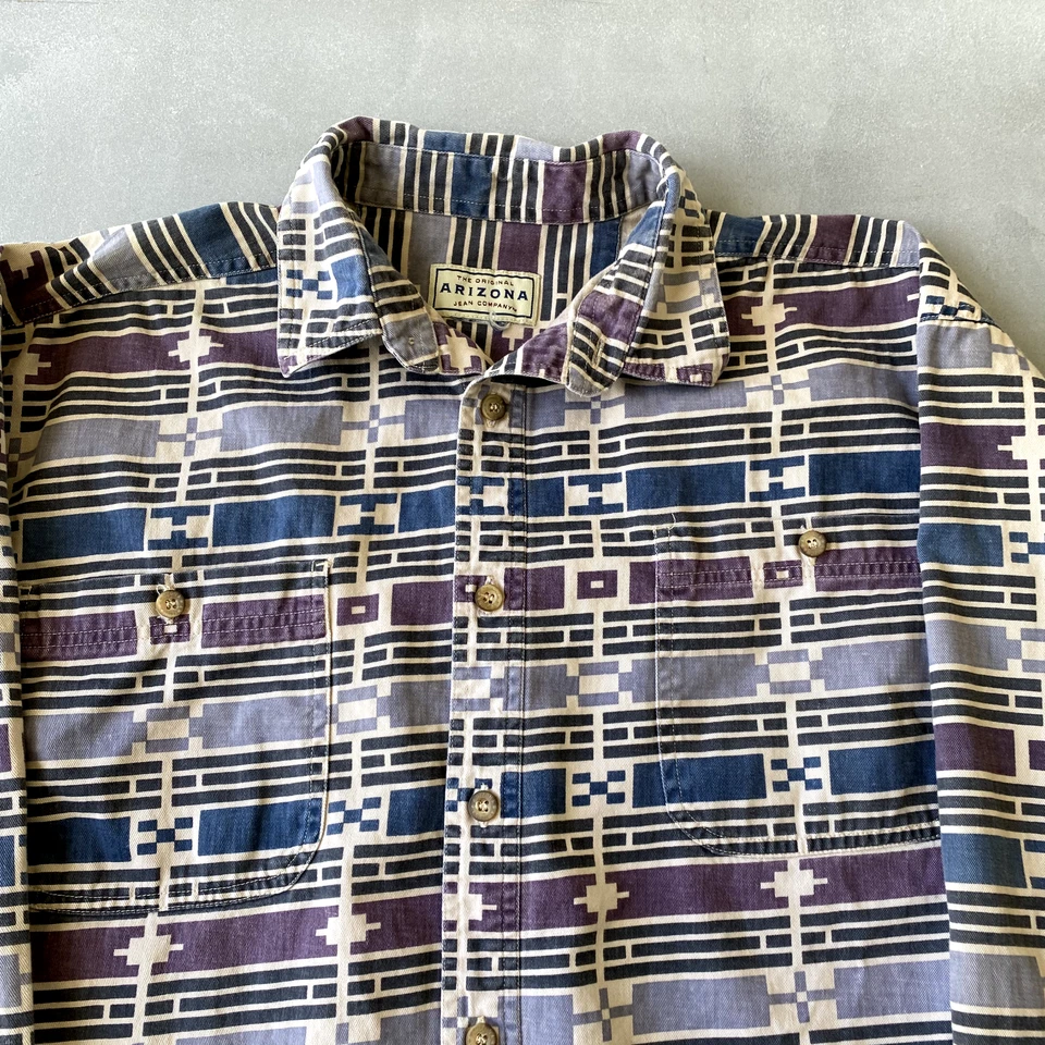 Arizona Shirt Mens XL Aztec Geometric Colorful Purple Long Sleeve Retro - Image 2 of 4