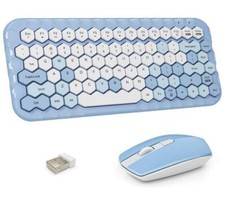 Mofii Wireless Keyboard Mouse Combo Cute Keycaps Keyboard Hexagonal Keys Blue