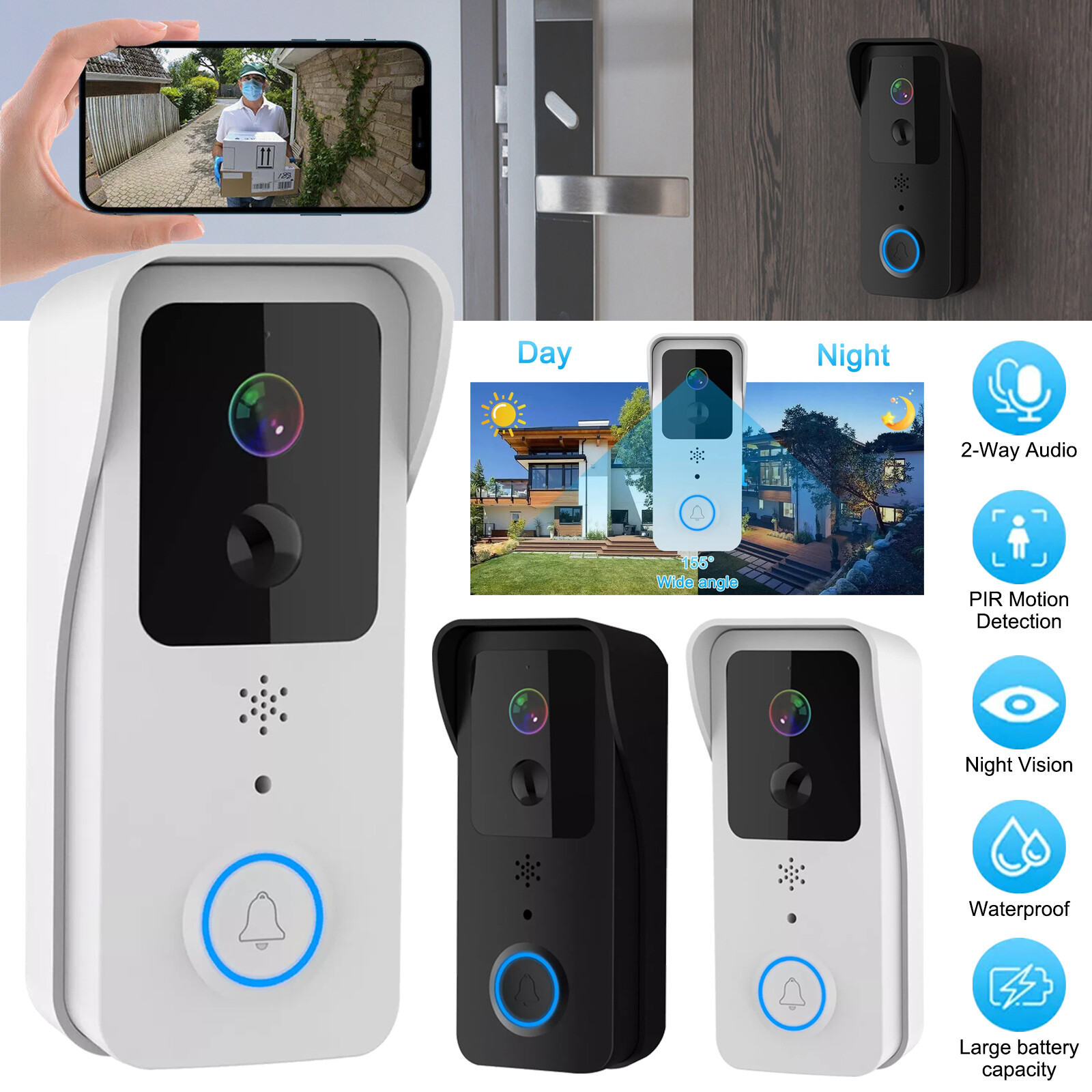 Smart WiFi Wireless Video Doorbell with Phone Intercom and Security Camera-image