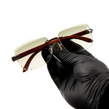 Men's Rimless Mint Green Gradient Tint Hip Hop Silver Frame Woodgrain Sunglasses