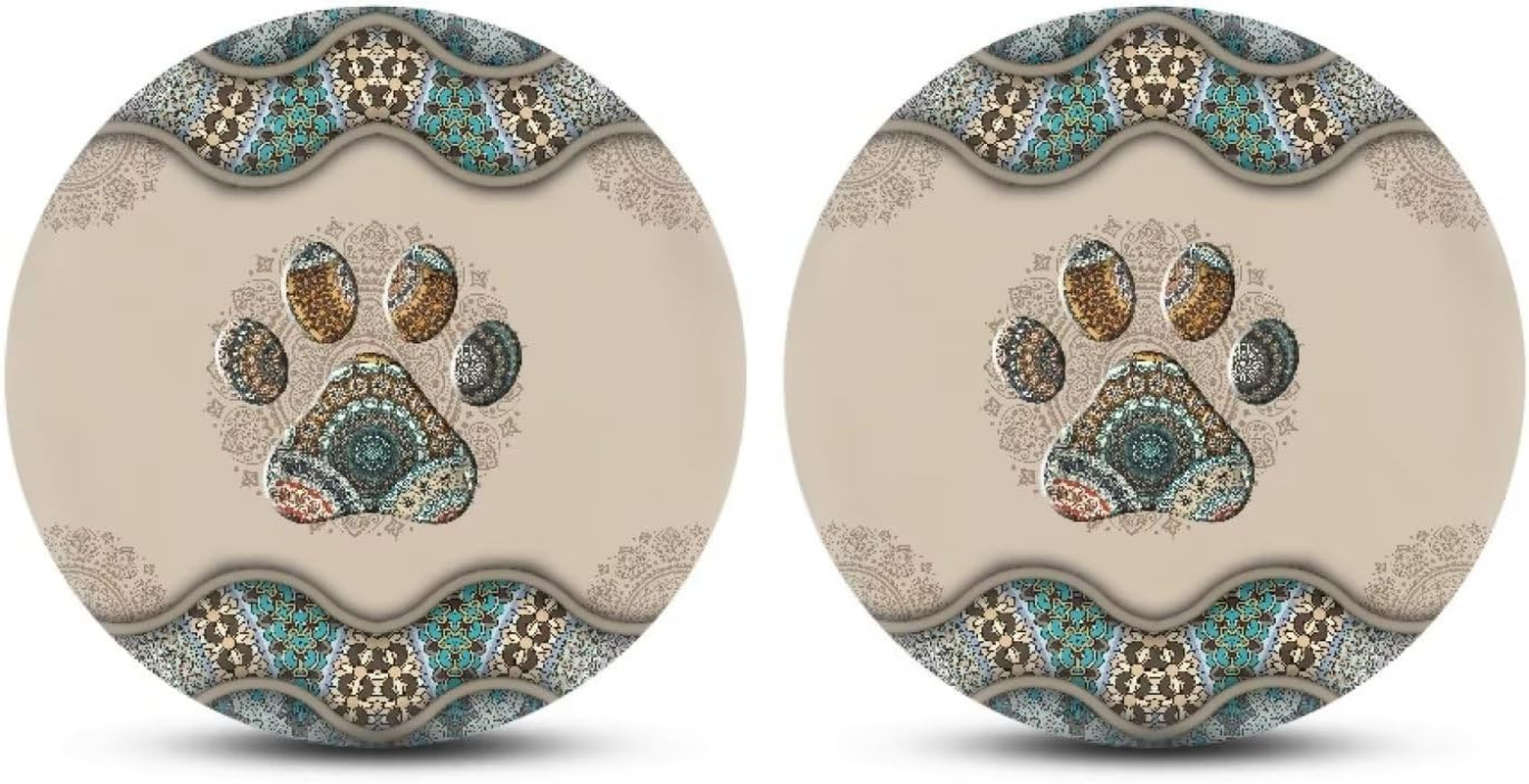 Western Paw Car Coasters for Drinks Set of 2, Durable Mat Absorbent Car Cup Hold