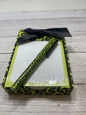 LIME BLACK VELVET GLITTER LEOPARD TRI-FOLD DECORATIVE NOTE PAD JOURNAL 