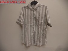 NWT - Women's Gray  White Striped Button Up Shirt, Size M, 1475793