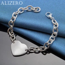 ALIZERO 925 Sterling Silver Heart Charm Bracelets Chain Fashion Women Jewelry