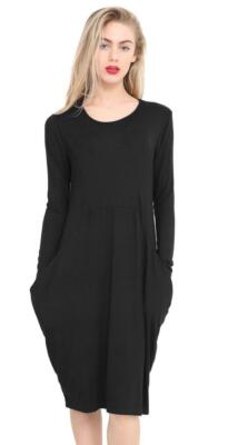 New Womens Long Sleeve Legenlook Pocket Baggy Midi Dress Ladies Oversized  Dress | eBay
