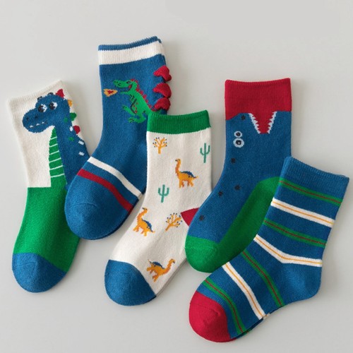 5 Pair Kids Crew Socks for Boys Girls Toddler Cotton Warm Cute Cartoon Dinosaur - Picture 22 of 24