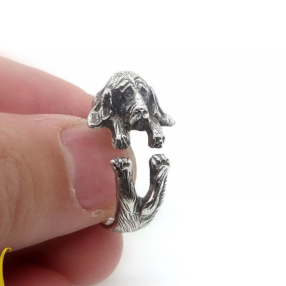 Silver Basset Hound Ring Sterling Silver Adjustable Ring Size 9