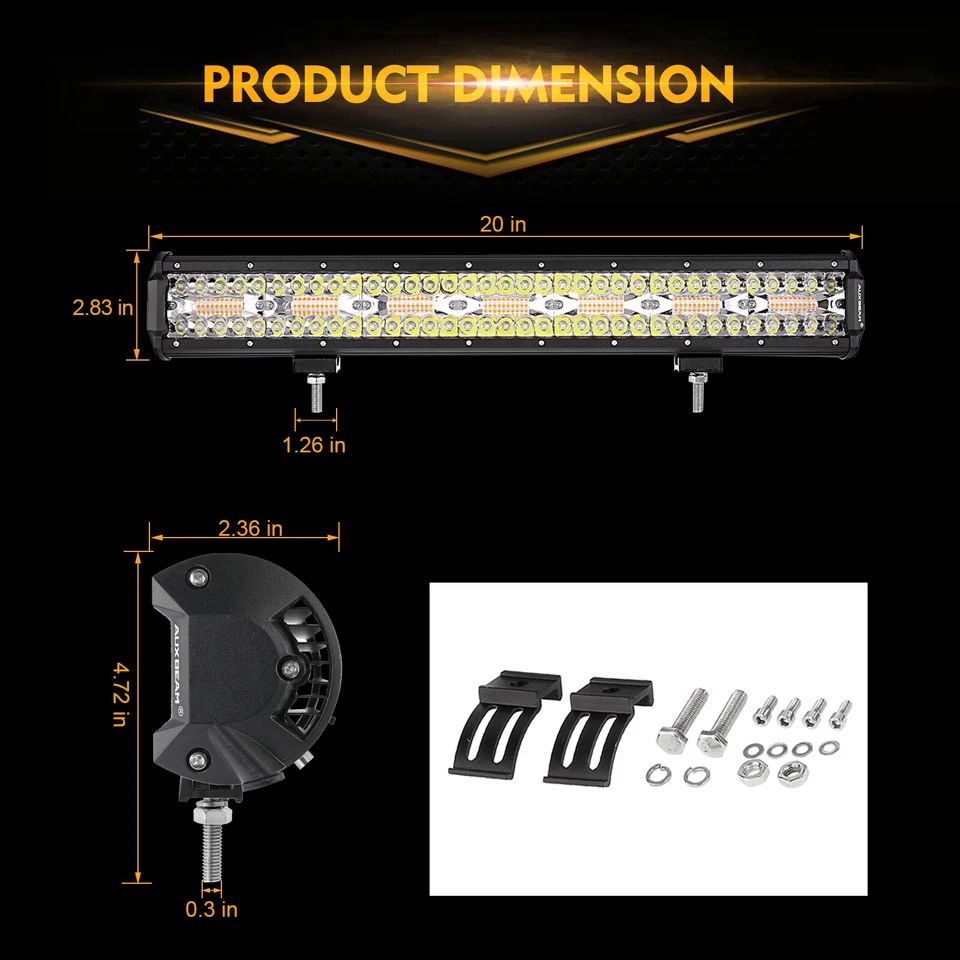AUXBEAM 20" Barra de Luz LED Estroboscópica Ámbar Blanco Punto Inundación Combo ATV Para Cadillac Foto 2 de 4