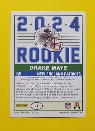 Drake Maye - Patriots - 2024 Score Football - 35th Anniversary - RC - SP - #3 - Picture 2 of 2