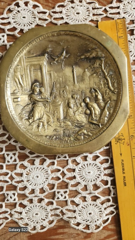 ~Antique Solid Brass Flue Cover~Renaissance Plaque Minerva after Hans Jacob Bayr