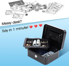 Portable Medium Cash Box with Removable Money Tray Key Lock Metal Storage Box wi