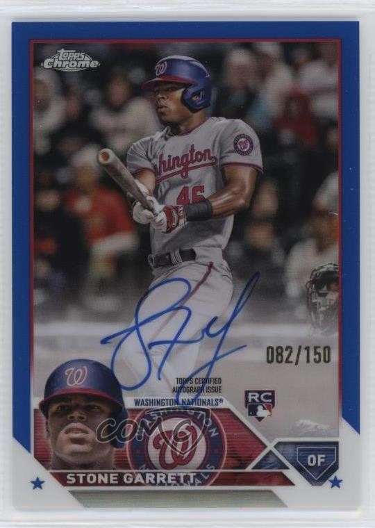 2023 Topps Chrome Rookie Blue Refractor 82/150 Stone Garrett #RA-SG Auto 0m89