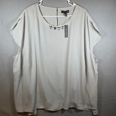 NEW The Limited Womens Vapor Blue Embellished Jewel Neck Blouse 3X Workwear