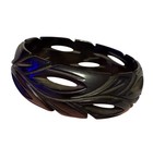 Bakelite Black Bangle - Carved and Pierced Leaf Design — photo 7