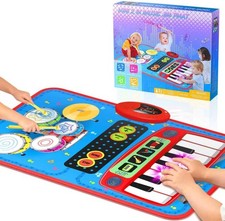 2-In-1 Musical Mat Toys for 1 2 3 4 5 Year Old, Piano Keyboard  Drum Set with 2