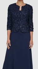 Alex Evenings Women's Blue Soutache-Bodice Jacket Petite Size 6P